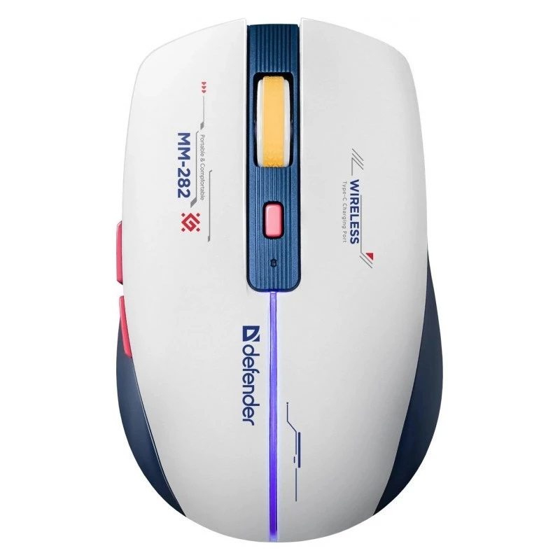 Mouse gaming wireless DEFENDER MM-282 RF — ambidestro, ottico 1800 DPI, 5 tasti, USB, a batteria