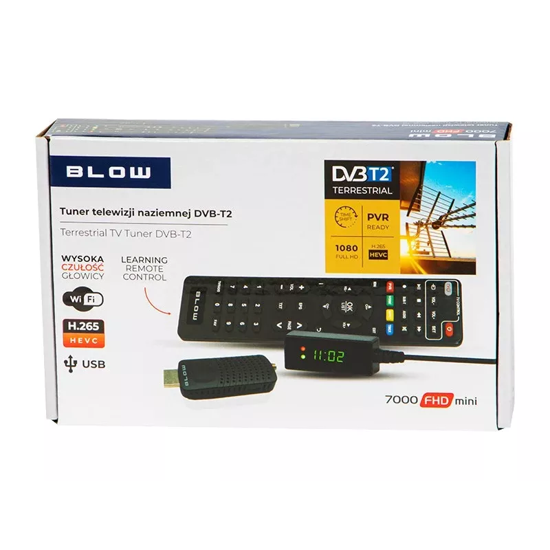 Sintonizzatore DVB-T2 BLOW 7000FHD MINI H.265 – compatto ricevitore TV terrestre, HDMI, USB, S/PDIF, audio L/R, televideo