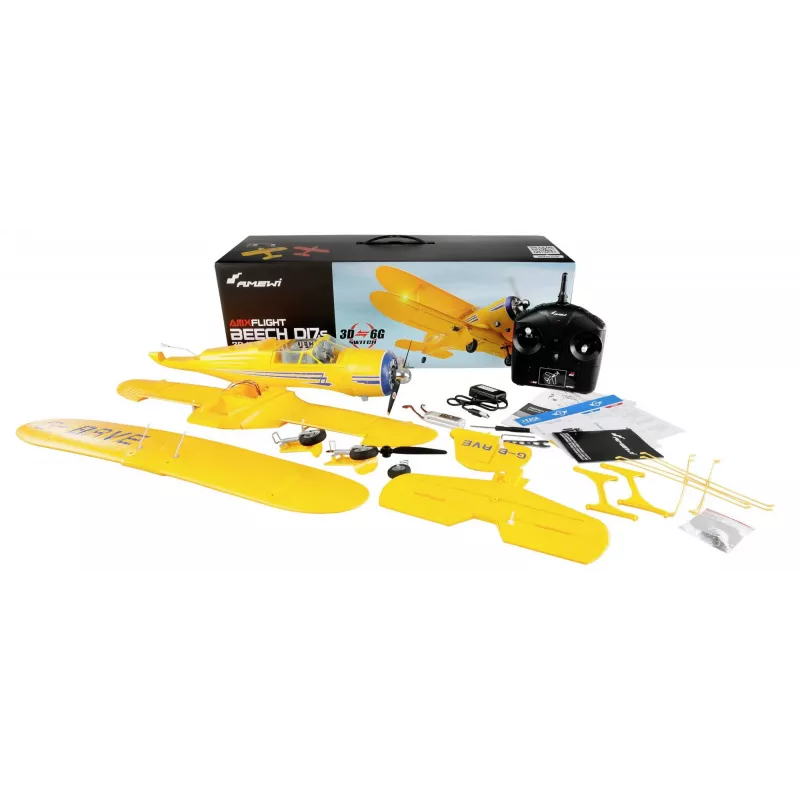 Aeromodello RC Amewi AMXFlight Beech D17s 3D/6G RTF — giallo, modello pronto al volo