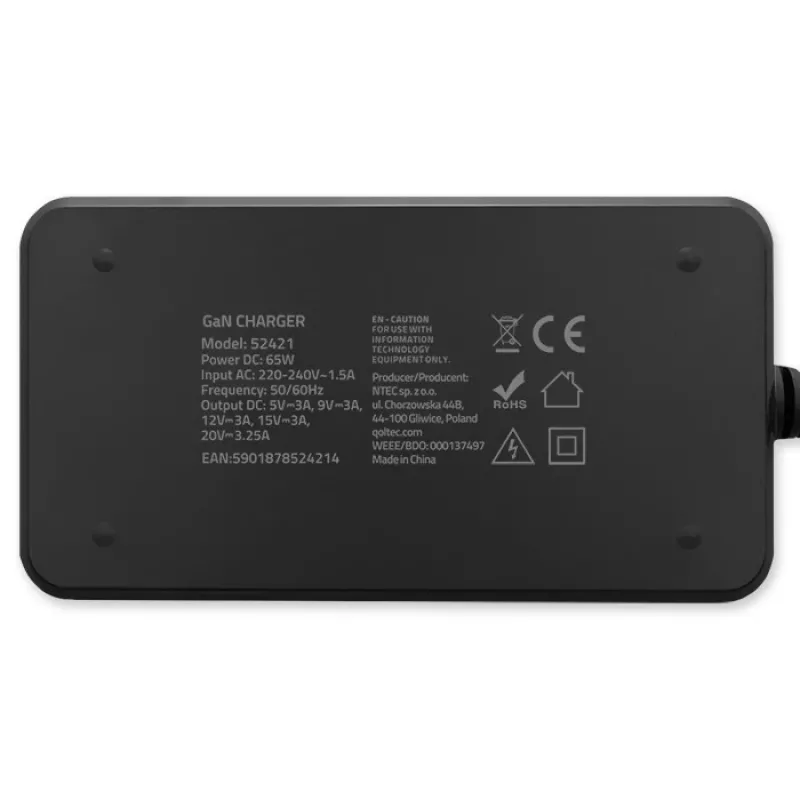 Caricabatterie QOLTEC 65W GaN Super Fast sottile PD 5-20V 3,25A USB-C