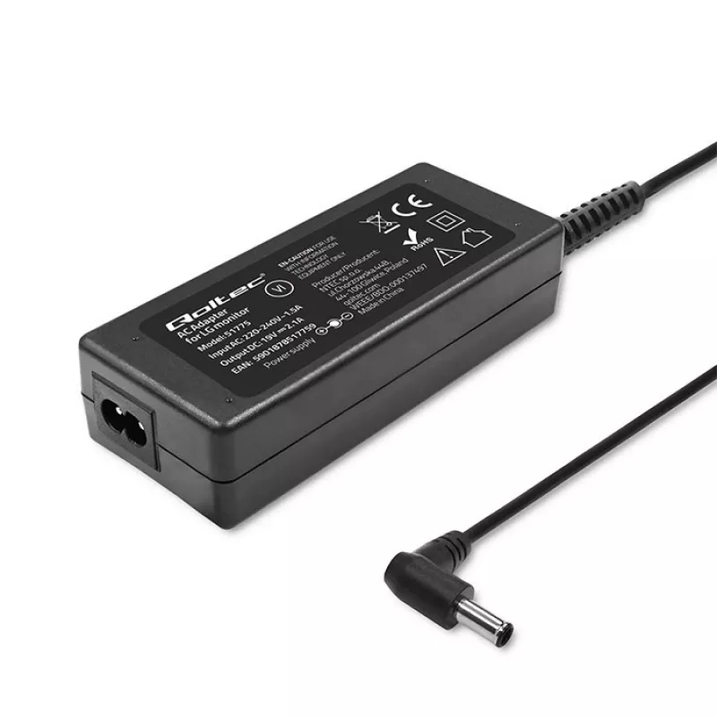 Qoltec 51775 alimentatore CA per monitor LG, 40 W, 19 V 2,1 A, connettore 6,5x4,4 mm