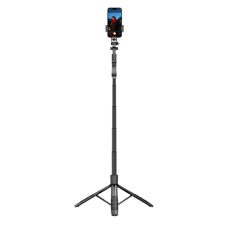 Selfie stick con treppiede Crong CRGSGU1BLK alluminio Bluetooth con gambe pieghevoli e supporto per telefono