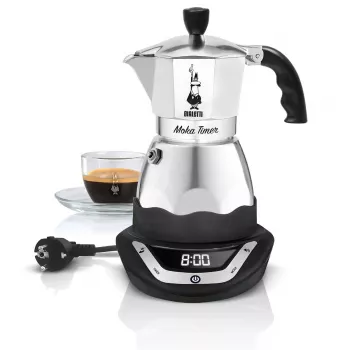 Caffettiera moka elettrica BIALETTI 3 tazze Moka Timer, display LED programmabile, corpo in alluminio, serbatoio della caffettiera