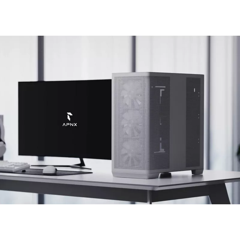 APNX case per PC Midi Tower C1-R-WT-v1 — bianco, supporta ATX/Micro-ATX/Mini-ITX, 3 ventole frontali da 120 mm preinstallate, 3 vani da 3,5