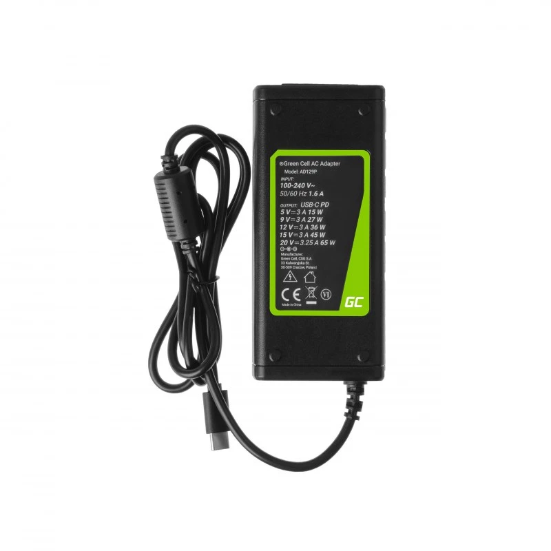 Caricabatterie USB-C Green Cell AD134P alimentatore AC 65W per notebook tablet smartphone
