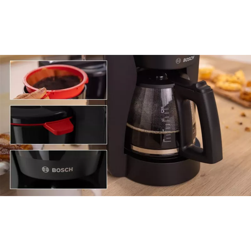 Macchina per caffè filtro Bosch TKA2M113, serbatoio acqua 1,25 l, 15 tazze, nero