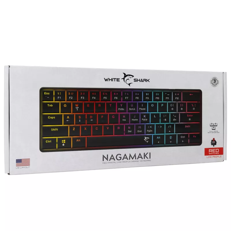Tastiera meccanica White Shark Nagamaki nero — layout US, switch meccanici rossi