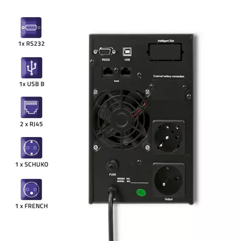 Qoltec 53042 UPS (gruppo di continuità) doppia conversione (online) 1 kVA 800 W 2 uscite AC