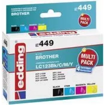 edding cartucce d'inchiostro EDD-449 nero, ciano, magenta, giallo compatibili con brother LC-123BK/C/M/