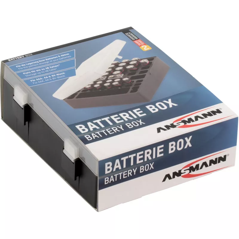Ansmann Battery Box 48 Box per batterie per 24x AA, 16x AAA e 4x 9V, Nero/Trasparente
