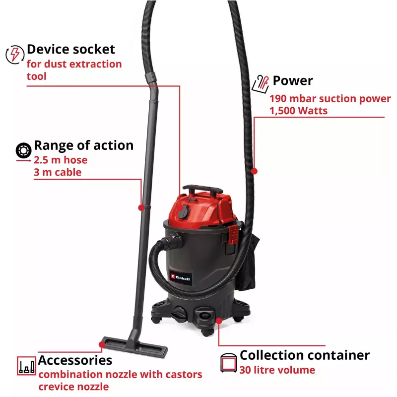 Einhell TC-VC 1930 A aspiratore solidi e liquidi, rosso/nero