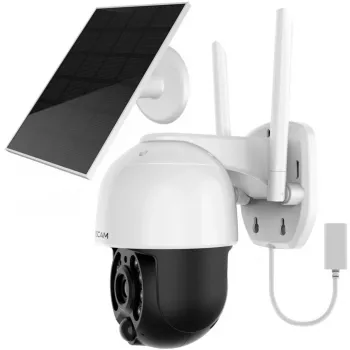 Foscam B4 telecamera di sicurezza IP Wi-Fi per esterni, dome, 4 MP (2560 x 1440), con pannello solare, a batteria, brandeggio, zoom digitale 6x, bianca