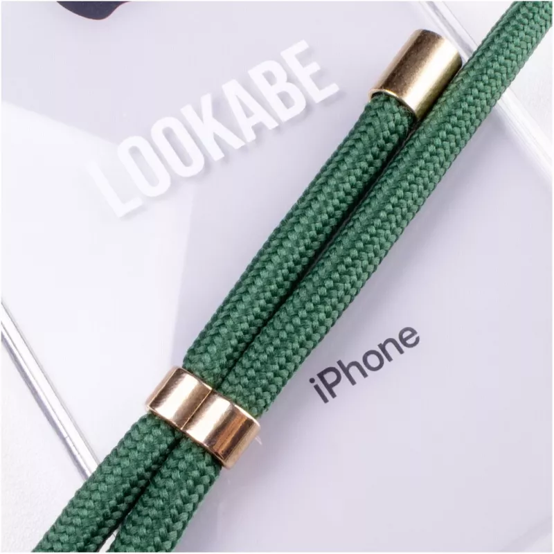 Custodia con collana per smartphone Lookabe per iPhone 7/8, oro con dettagli verdi