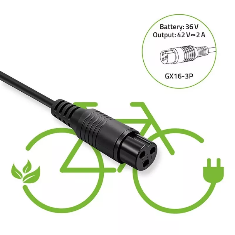 Caricabatterie QOLTEC per e-bike 36V 42V 2A 3P GX16