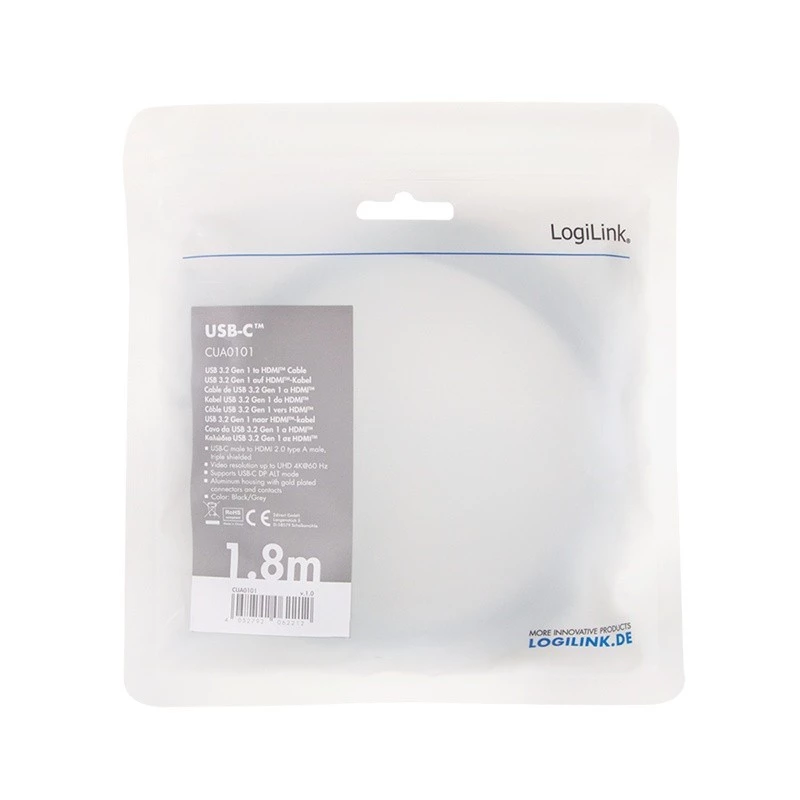 Cavo LogiLink CUA0101 USB 3.2 Gen1 Type-C a HDMI-A 1,8 m nero grigio