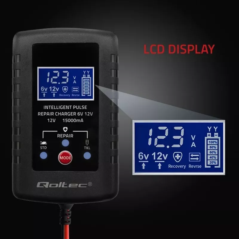 Caricabatterie QOLTEC 52426 per batterie AGM/GEL/standard 6V/12V 2A con indicatore LED