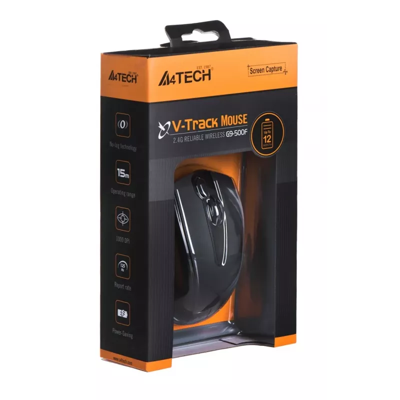 Mouse RF wireless A4Tech G9-500F, per destrimani, 1000 DPI, ricevitore nano 2,4 GHz, portata 15 m, batteria AA