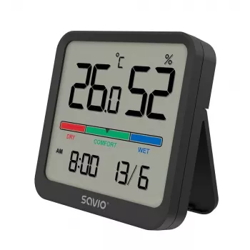Sensore di temperatura e umidità per interni SAVIO CT-01/B a libera installazione, LCD, -10–55 °C, 10–99 % rH, CR2032