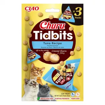 Snack umido per gatti INABA Cat Churu Tidbits ricetta tonno — 3 x 12 g bustine