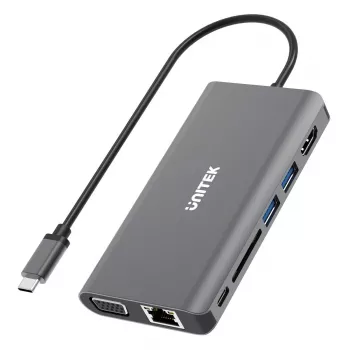 UNITEK uHUB O8+ hub USB 3.2 Gen 1 Type-C con filo, grigio, 100W Power Delivery