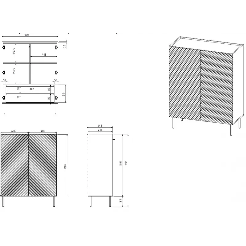 Scaffale Cama Meble ONDA 2D2SZ libreria 98×45×127 cm nero