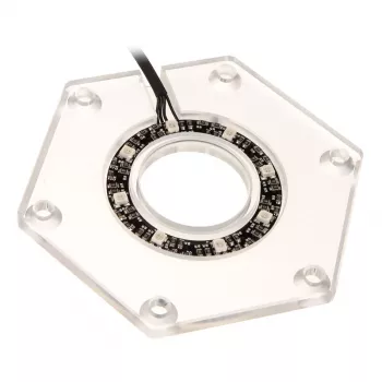 Kit di montaggio BitsPower Hexagon BP-WTHU-RGB — acrilico trasparente, 91,4×80×6,5 mm