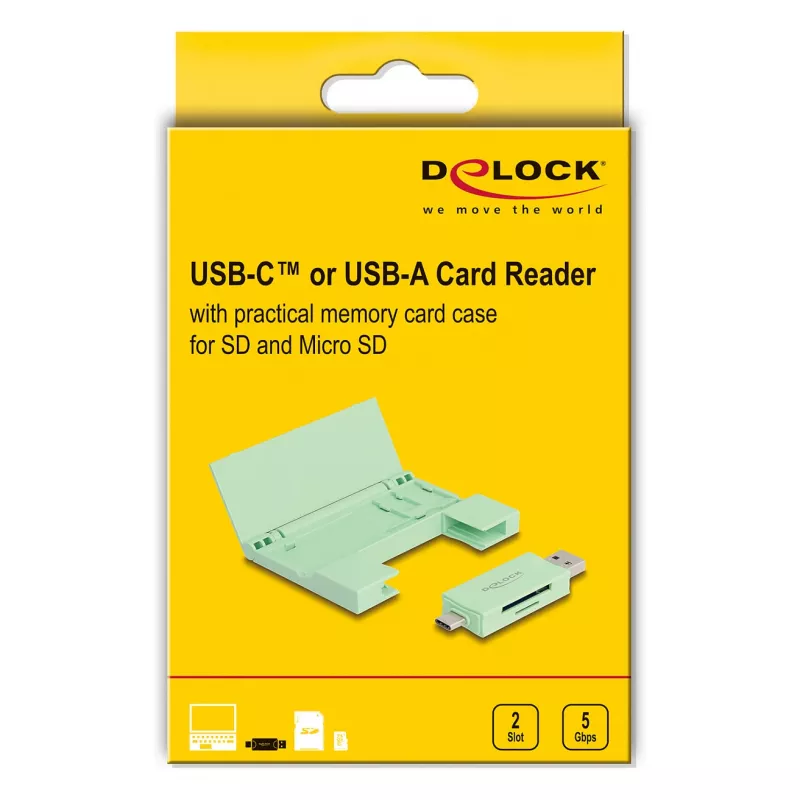 Lettore di schede DeLOCK 91015 USB 3.2 Gen 1 Type-A/Type-C menta