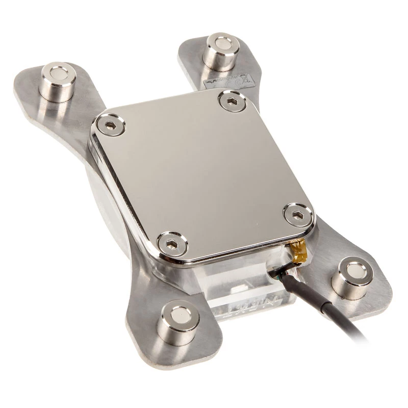 Waterblock Aqua-Computer 21716 — acrilico/nichel, 111×75×22 mm, argento/bianco