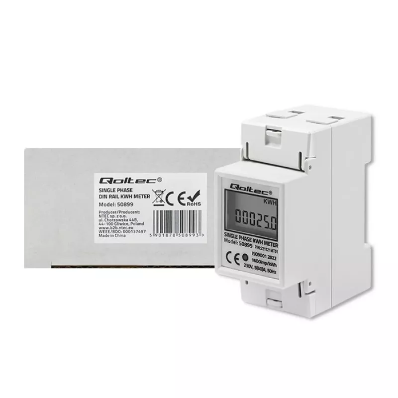 Contatore di consumo energetico monofase QOLTEC 50899 230 V 50 Hz, 5(60)A, classe 1.0, LCD