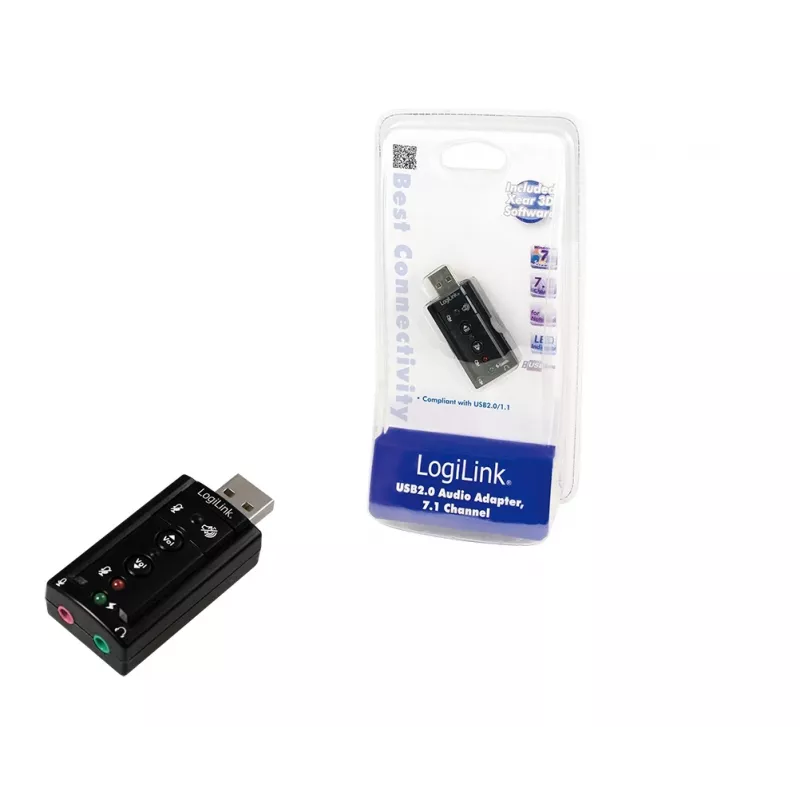 Scheda audio USB esterna LOGILINK UA0078, 7.1 canali, interfaccia USB, compatta 124×194×34 mm, 80 g
