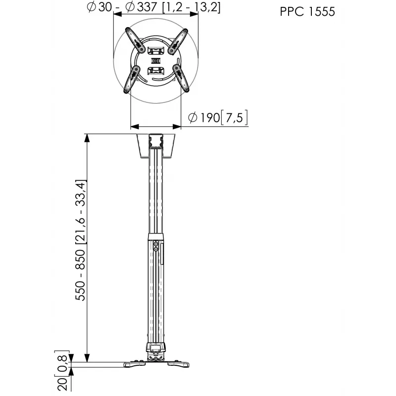 Supporto per proiettore a soffitto Vogel's PPC 1555 argento