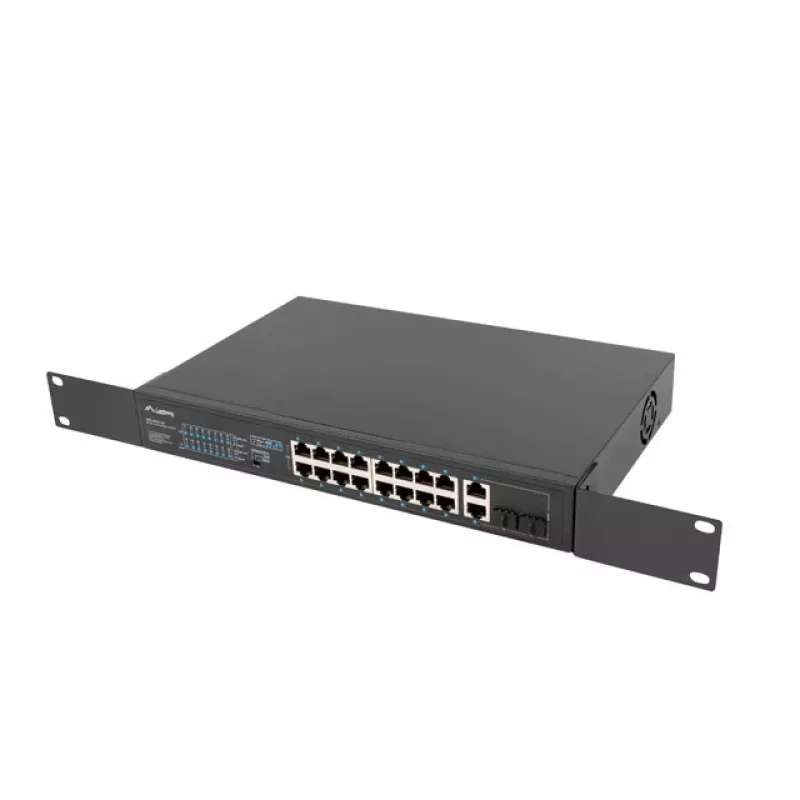 Lanberg RSFE-16P-2C-150 switch PoE+ non gestito, 16x 10/100 PoE+, 2x combo Gigabit, 150 W, rack 1U
