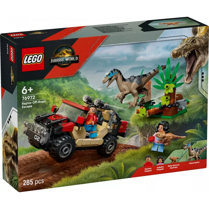 Set da costruzione LEGO Jurassic World 76972 Raptor Off-Road Escape, 285 pezzi, 2 minifigure, età 6+