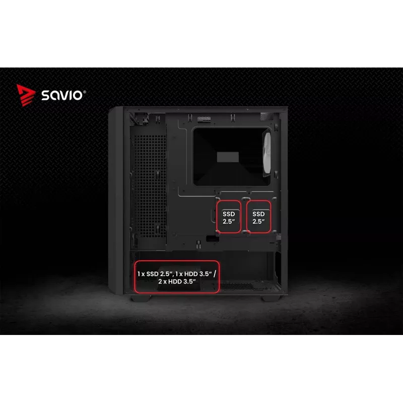 Savio Noctis Glass RGB Cube case per PC, ATX/Micro-ATX/Mini-ITX, frontale in vetro temperato, ventole RGB, nero