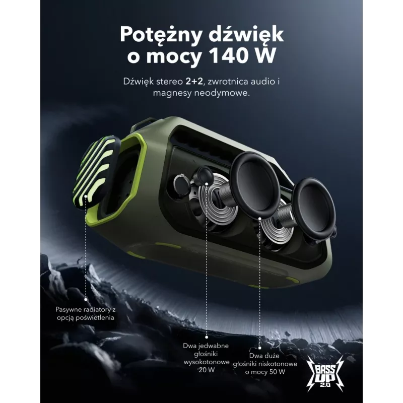 Boom 2 Plus | Potente altoparlante Bluetooth per esterni con bassi avventura verde