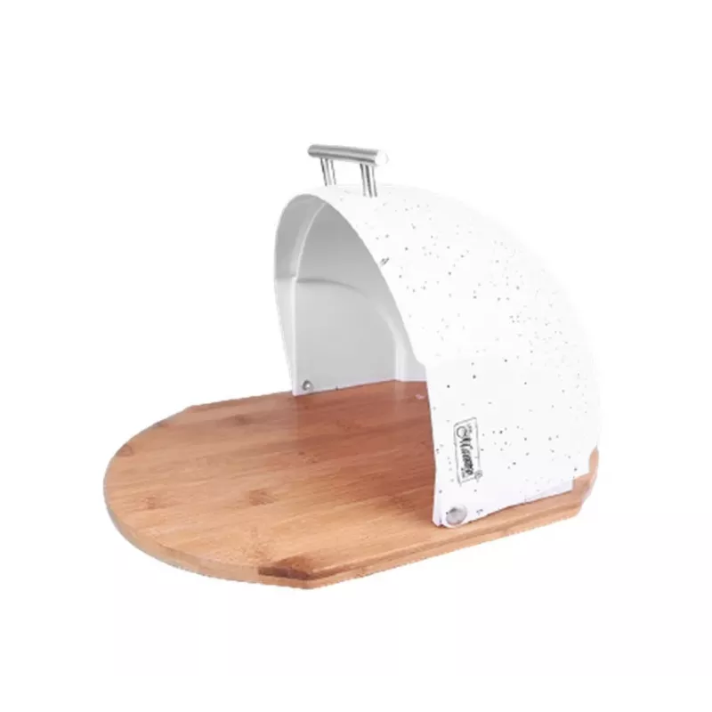 Portapane Maestro MR-1678G ovale, plastica e bambù, 350×200×250 mm, coperchio bianco scorrevole