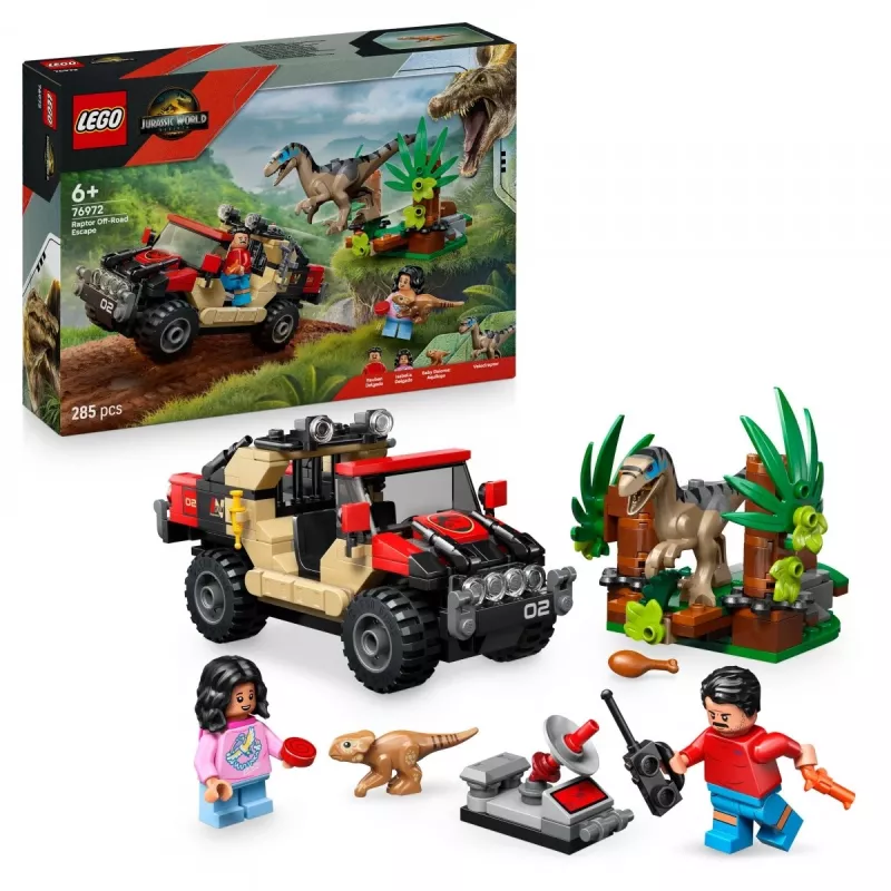 Set da costruzione LEGO Jurassic World 76972 Raptor Off-Road Escape, 285 pezzi, 2 minifigure, età 6+