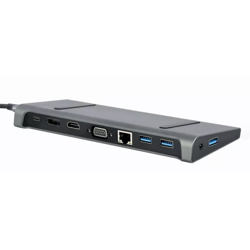 Dock per laptop Gembird A-CM-COMBO9-02 USB 3.2 Gen 1 Type-C, HDMI, VGA, 3×USB-A, Gigabit Ethernet, 87W PD, grigio