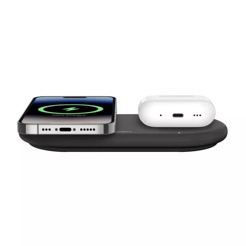 Belkin WIZ021VFBK – stazione di ricarica wireless 2-in-1 con tecnologia Qi2 15 W, nero