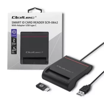 Lettore di carte ID QOLTEC Smart-Chip — USB, nero, 84,5×65×16 mm, 63 g