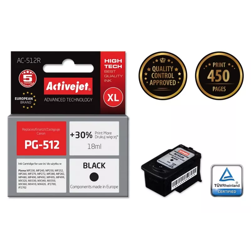 Activejet AC-512R inchiostro (sostituto per Canon PG-512; Premium; 18 ml; nero)