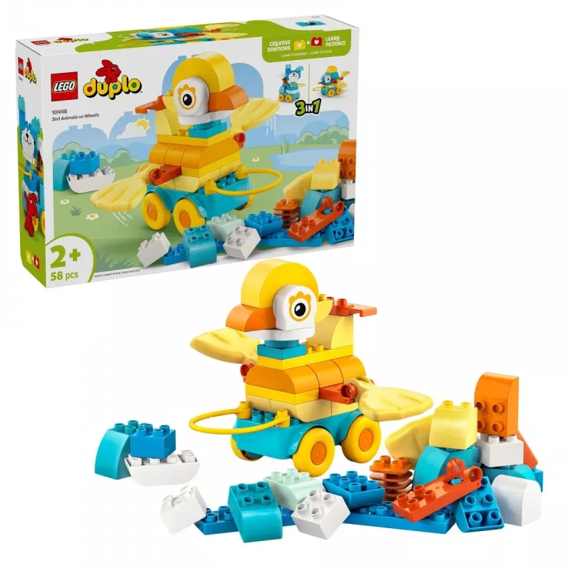 Set di gioco LEGO DUPLO 3-in-1 Animali su ruote 10448 — animali da costruzione e gioco DUPLO, 58 pezzi, da 2 anni