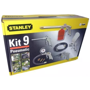 Set di utensili ad aria compressa STANLEY 9045718STN, 9 pezzi, utensili in metallo, tubo a spirale 5 m, max. 20 bar