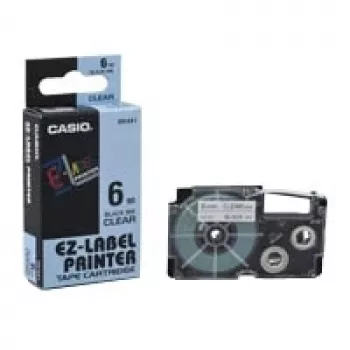 Casio XR-6X1 Nastro per etichette, 6 mm, nero su trasparente