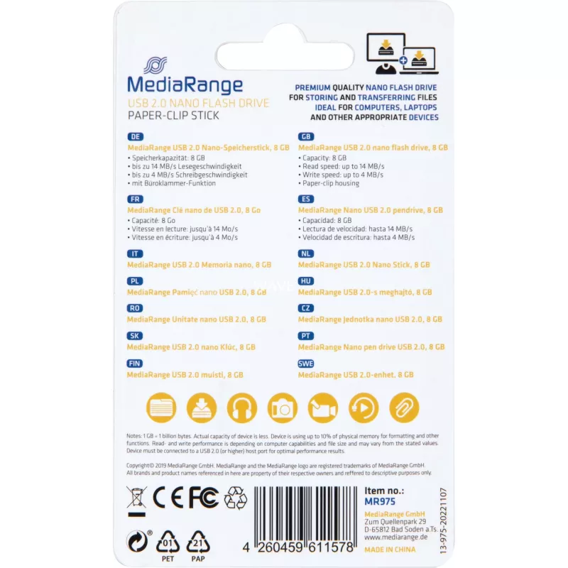 USB Nano 8 GB, chiavetta USB blu, USB-A 2.0, con funzione clip per ufficio