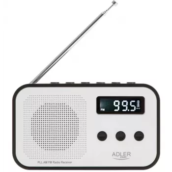 Radio digitale portatile Adler AD 1907 — FM/AM, sintonizzatore digitale, sveglia, USB-C, batteria ricaricabile 600 mAh, LCD, 20 stazioni memorizzabili, antenna telescopica