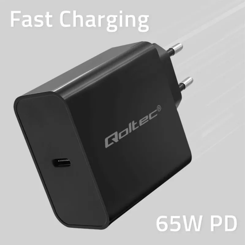 Caricabatterie QOLTEC Super Quick PD 65W USB‑C Power Delivery 5–20V, 1x USB‑C, USB PD 3.0, connettore maschio Type-C, 65 W