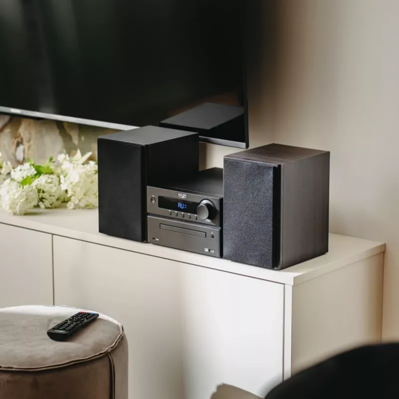 Mini sistema stereo Hi-Fi Adler AD 1917 — Bluetooth V5.3, CD/USB/MP3, 2×25 W RMS, sintonizzatore FM, equalizzatore a 4 bande, AUX, nero