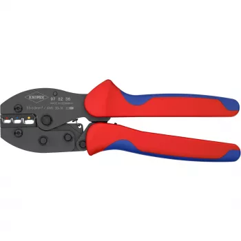 Pinza crimpatrice Knipex PreciForce modello 975236 SB — impugnature isolate in nero, blu e rosso