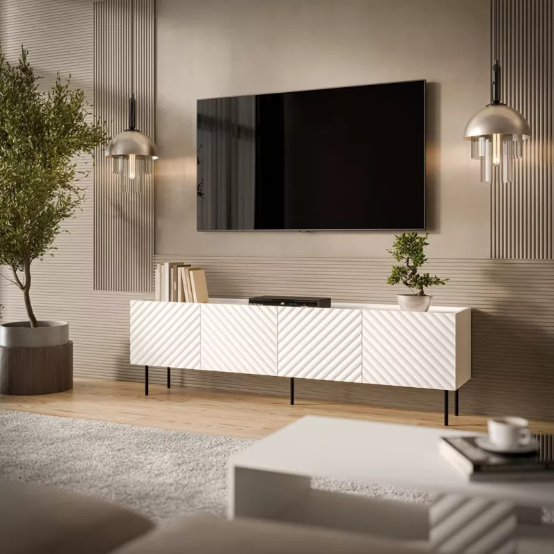 Mobile TV cama meble LUCCA 4D, 2000×400×590 mm, bianco, piano in truciolare